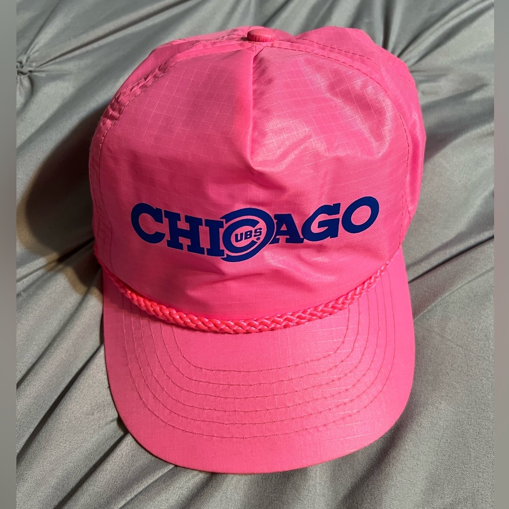 Vintage Chicago Cubs Baseball Bud Light Beer Cap Neon Pink Snapback Hat Nylon